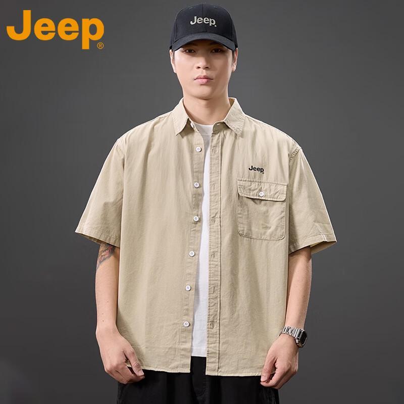 Jeep Мужская рабочая рубашка из чистого хлопка с коротким рукавом
