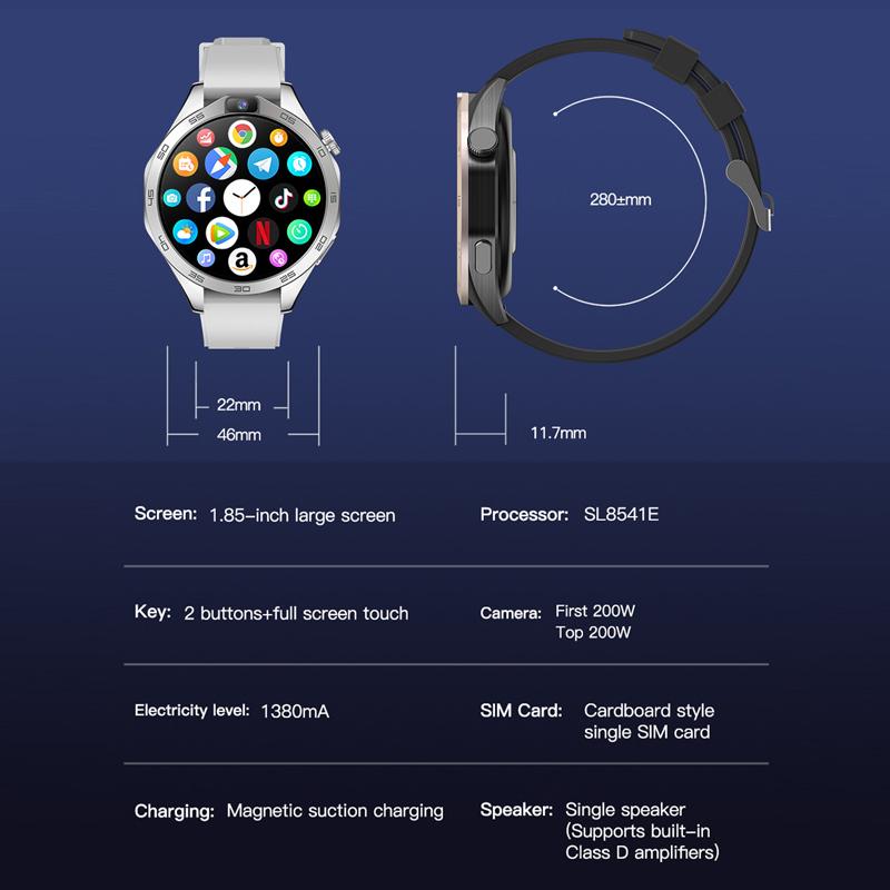 4G SIM Card Smartwatch Round Screen Card Phone Watch 1.85-inch Smart Watch Smart Watch Front And Rear Camera Heart Rate