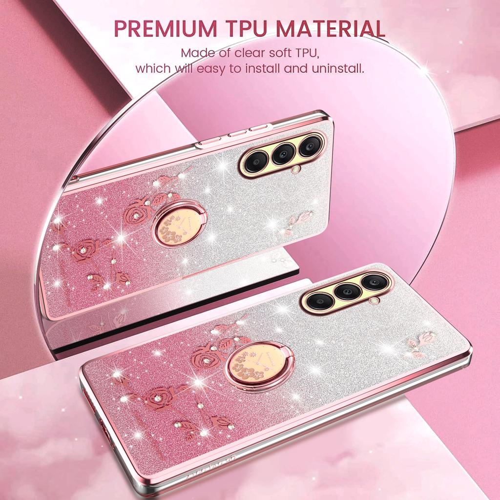 KADEM Чехол для Samsung Galaxy A26 5G с кольцом-подставкой, ТПУ, с цветами, чехол для телефона с градиентным блеском