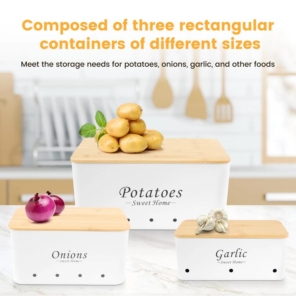3Pcs Set Onion Garlic Potato Storage Box Carbon Steel Multipurpose Vegetable Keeper Containers with Vent Hole for Vegeatables