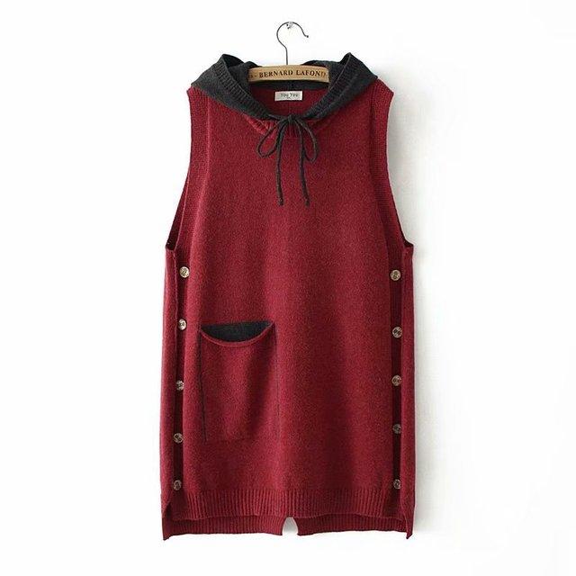 Casual Hooded Knitted Vests Plus Size Women Spring Autumn Outerwear Pockets Loose Sleeveless Vest