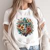 (Asian Size) Graphic Tee Casual T Clothing Faith Flower Trend Cute Style Print Female Casual Women's Top Fashion Short Sleeve T-shirt