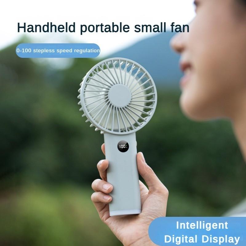 New USB Low Noise Small Fan Outdoor Portable Handheld Fan Intelligent Digital Display 100 Speed Infinitely Adjustable Fan 106*38*213mm
