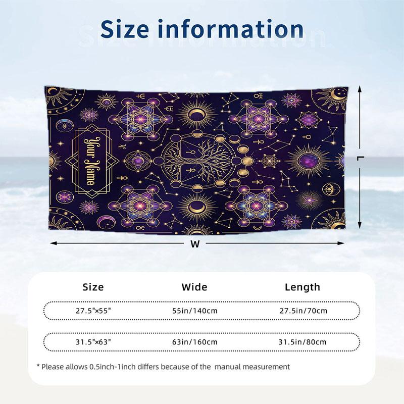 Cosmic Stars Moons Theme Quick Dry Beach Towel Custom Name Text Print Large Sand Resistant Towel Beach Vacation