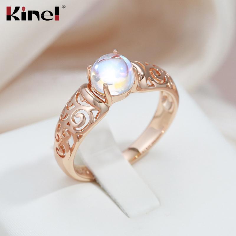 Kinel новые кольца с лунным камнем цвета розового золота романтические украшения для девушки