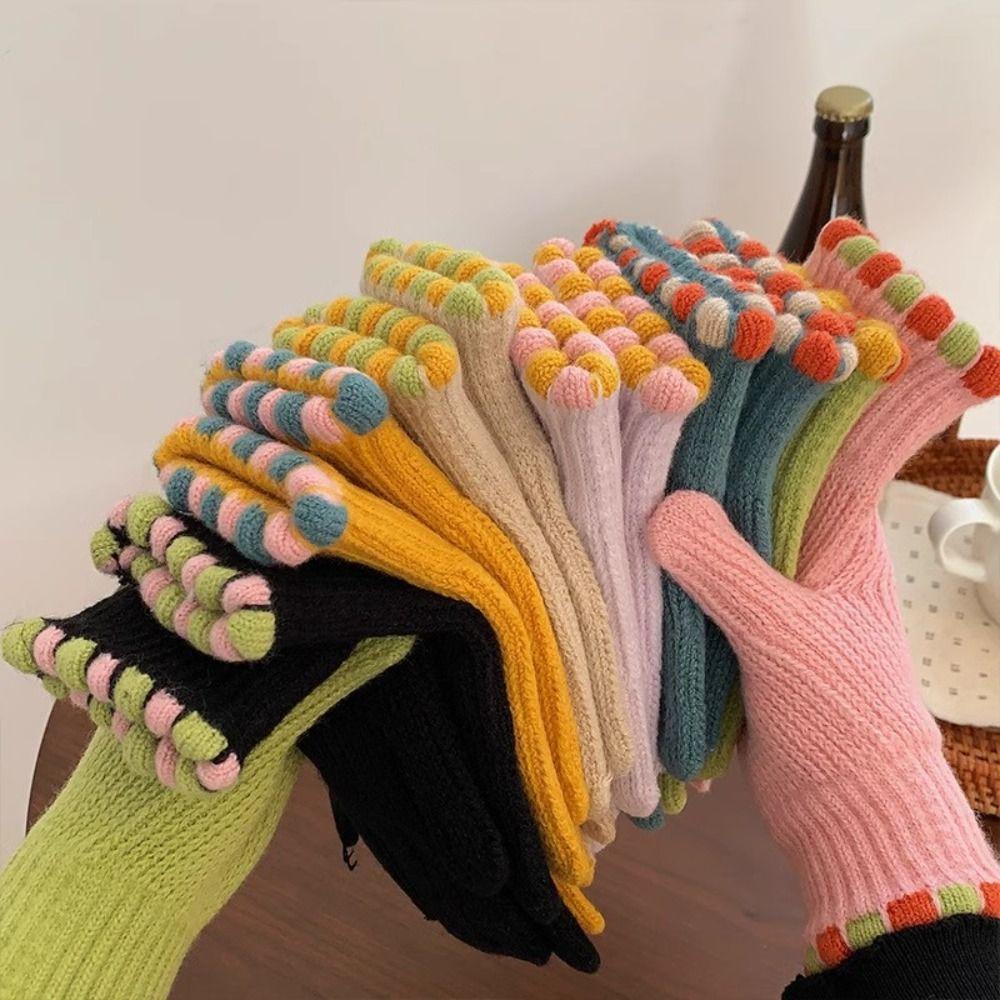 Korean  Gloves Solid Color Student Winter Mittens Thickened Women Knitted Gloves  Girls