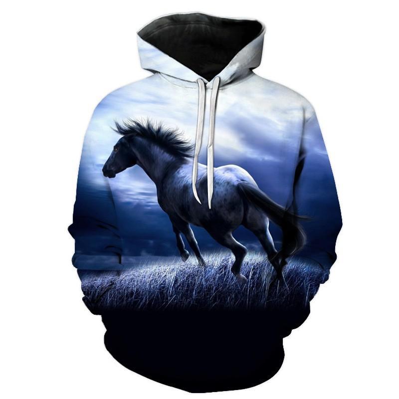 Fashion Horse 3D Print Hoodies Animal Pullover Hooded Sweatshirts Casual Cartoon Long Sleeve Shirts