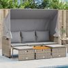 VidaXL 3-seater Garden Sofa with Canopy and Stools Grey Rattan, Outdoor Sofa, Garden Lounge Chair, Bench of 365454