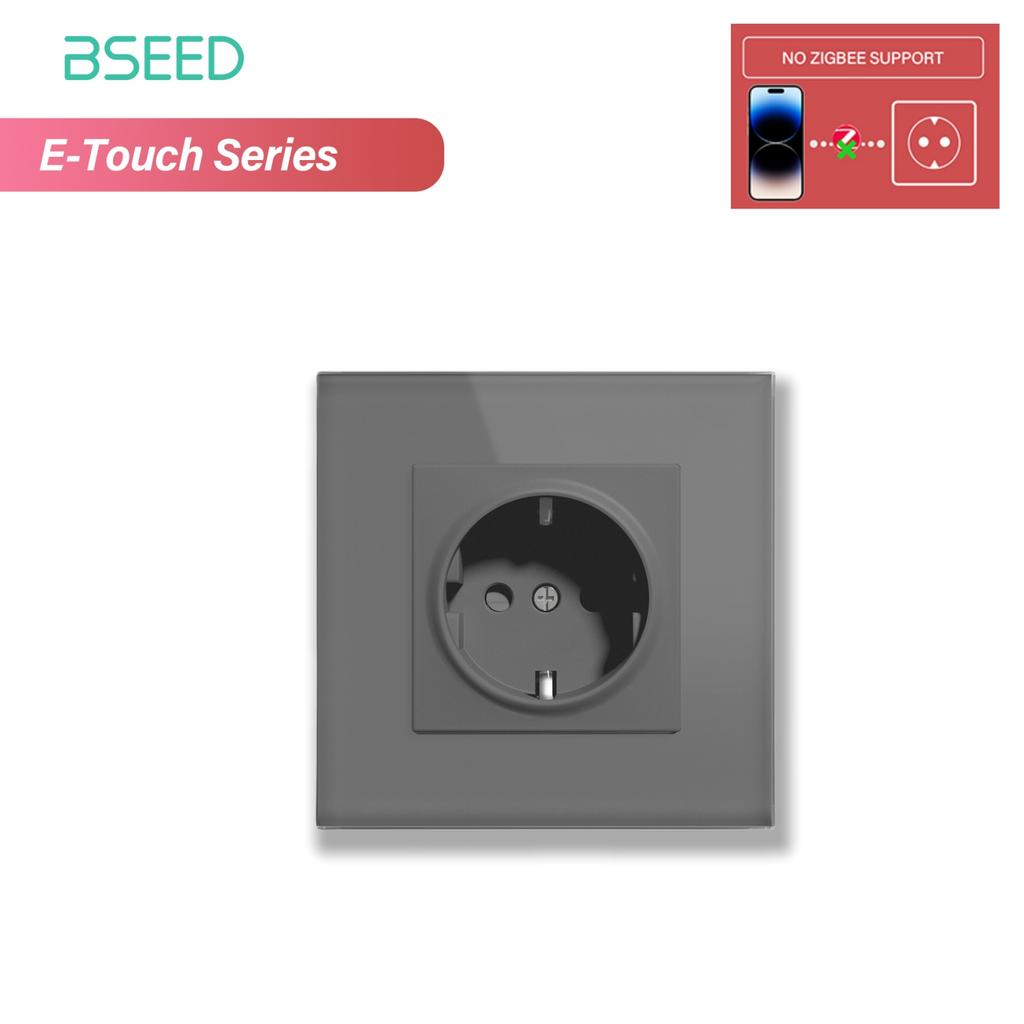 BSEED 1/2/3/4-клавишный сенсорный выключатель Zigbee, стекло с розетками EU, умный настенный выключатель света, сенсорный экран, подсветка, серия E