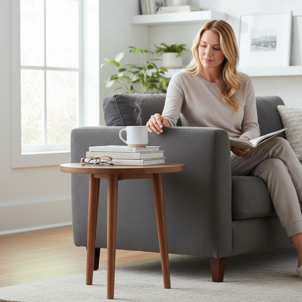 Round Wooden Side Table | Modern Scandinavian Accent Table for Living Room | Lightweight Coffee & Bedside Table, Sofa Side Table Furniture