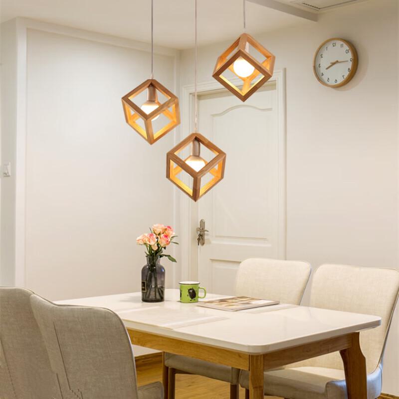 Lishin Modern Solid Wood 3-Head Rectangular Pendant Light