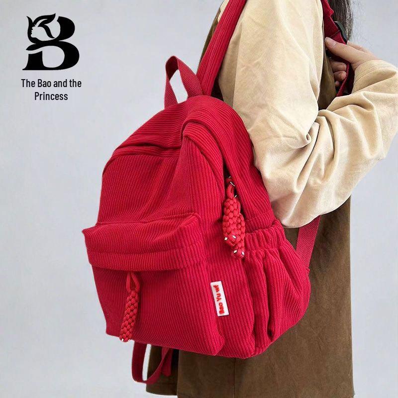 Женский вельветовый рюкзак Зима 2024 - Японский повседневный, Универсальный, Стиль мягкой девушки для путешествий и шопинга