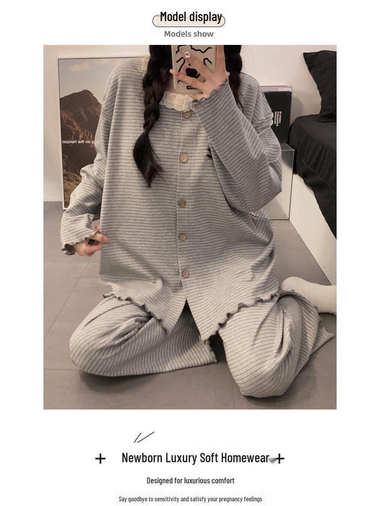 Хлопковая пижама для беременных на весну/осень - Одежда для кормления и послеродовая одежда для беременных женщин