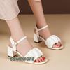 Fashion Square Heel Womens Sandals 2024 Summer New Korean Style Pleated Ankle Buckle Casual High Heels Sandals Simple Rome Shoes