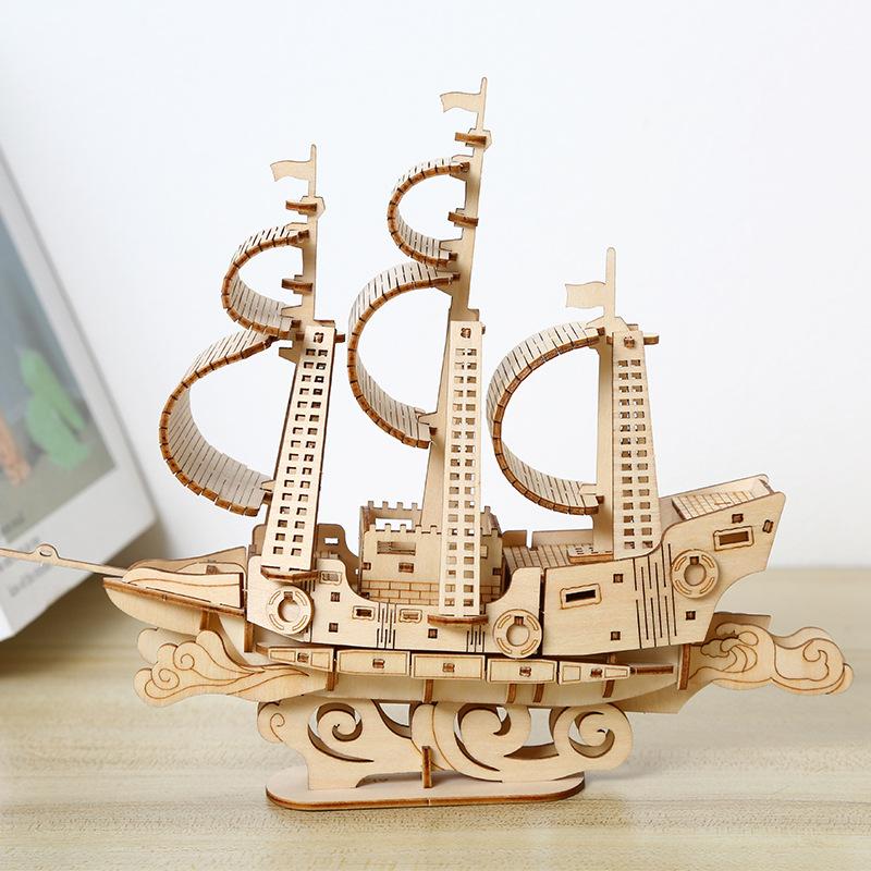 DIY Wooden Ocean Sailing Boat Puzzles Toys 3D Children Mechanical Assembling Educational Kids Ship Model Boys Gift