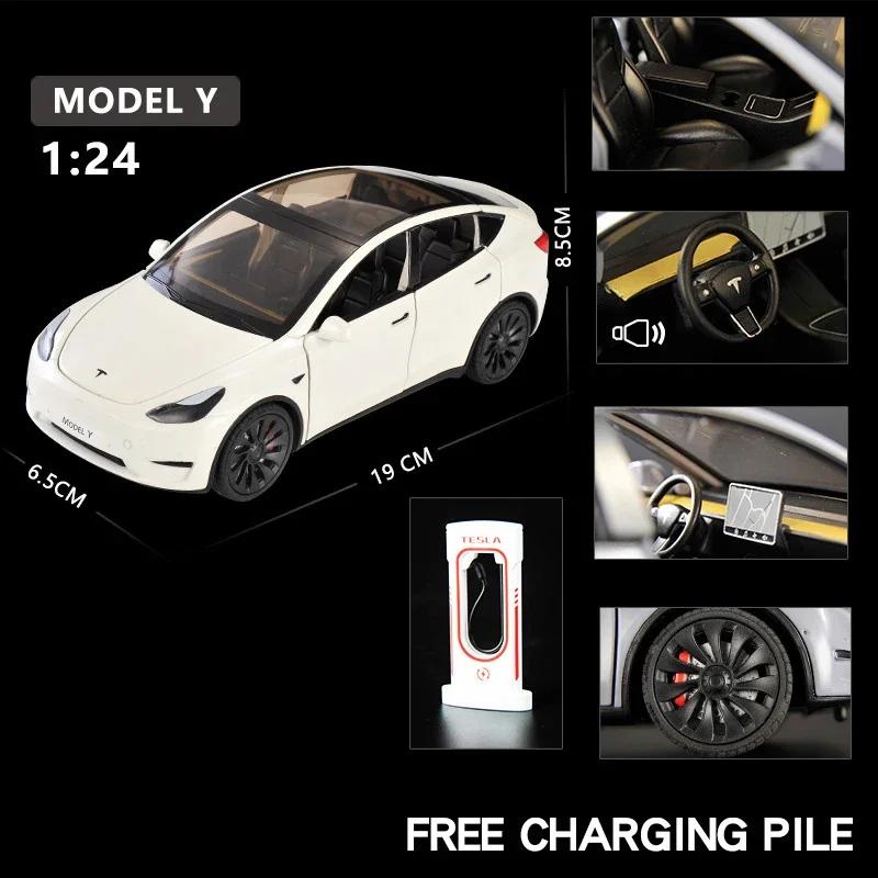 WSGR9 1:24 Tesla Model Y Model 3 Model S Metal Alloy Diecast Toy Car Model Sound And Light Children's Toy Collectibles Birthday Gifts