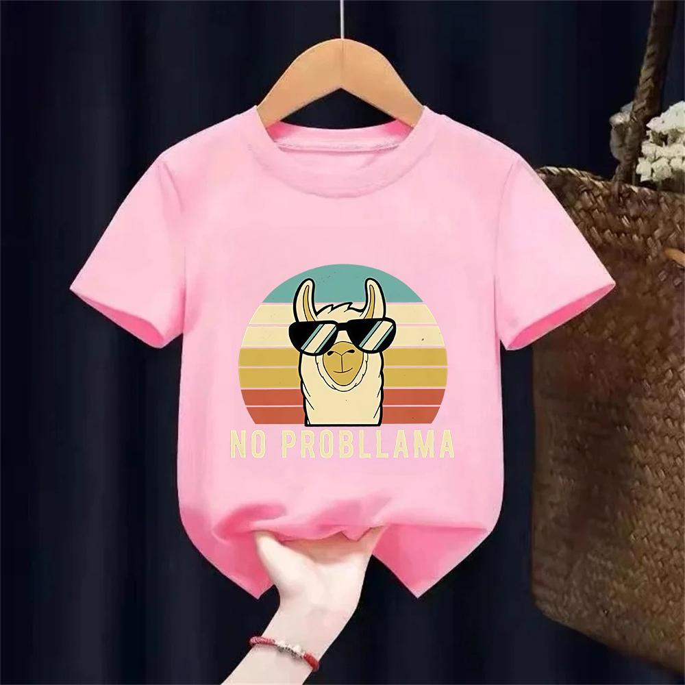 Funny Llama Graphic Printed Tshirt Fashion Creative Design T Shirt Kids Casual Crew Neck Y2k Short Sleeve