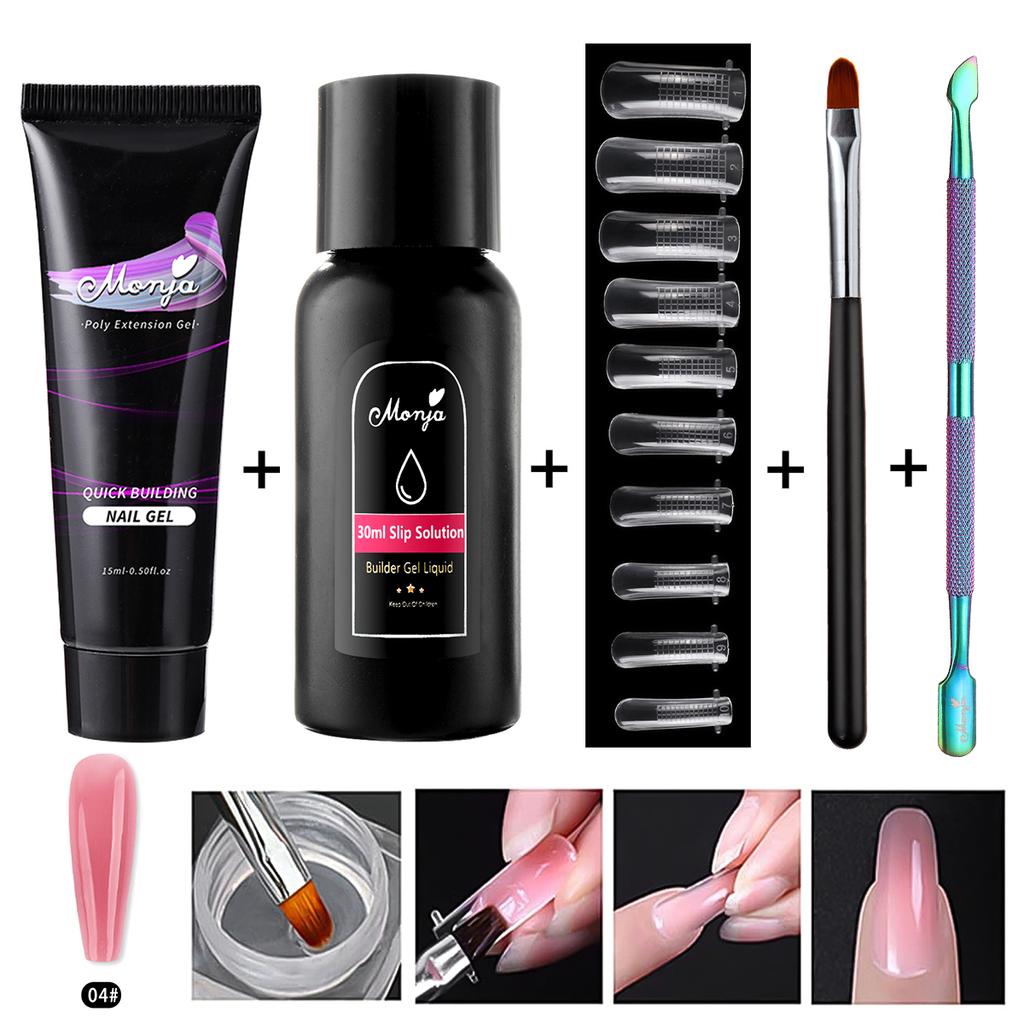monja 5 шт./компл., накладные ногти, УФ-гель, быстрое наращивание, файлы для форм, кисть, раствор для скольжения, жидкий набор, салон, маникюр «сделай сам», усиленный дизайн, поли-набор инструментов