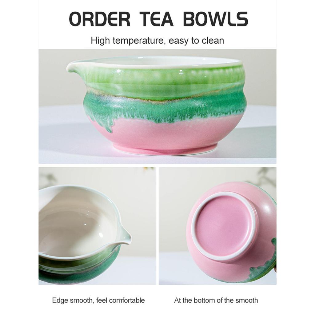 Traditional Japanese Matcha Bowl Tea Bowl with Pouring Spout Colorful Gradient Glaze for Office Table Tea Ceremony Party Gift