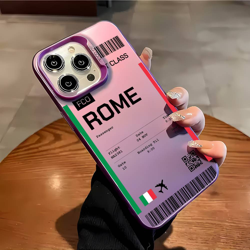 Италия Авиабилет Чехол для телефона iPhone 16 15 14 13 12 11 Plus Pro Max разноцветный Лазерный Аврора Ударопрочный Funda Чехол