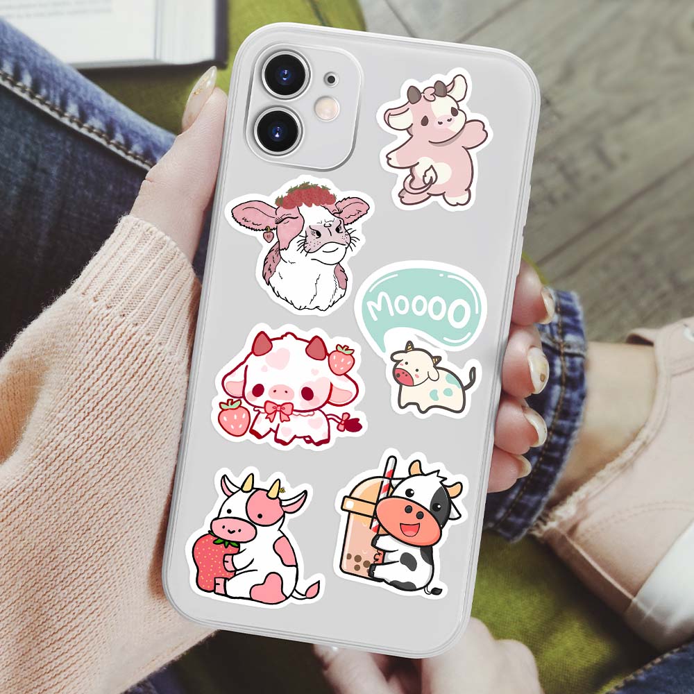 Милые Мультяшные Розовые Коровки Наклейки Животные DIY Детские Игрушки Подарок Декоративная Наклейка Для Скрапбукинга Ноутбука Телефона Багажа Бутылки Водонепроницаемые