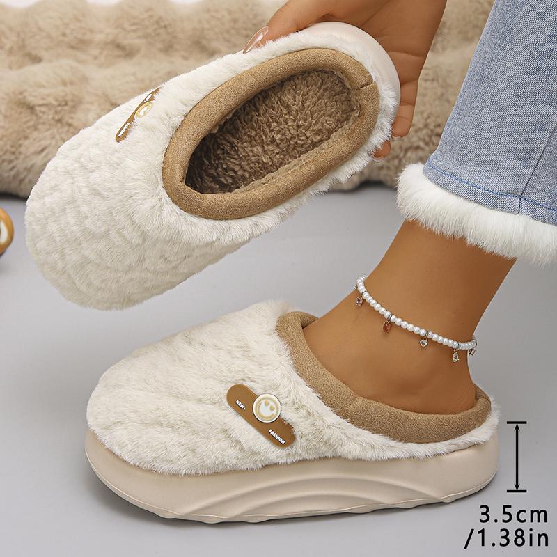 Модные зимние хлопковые тапочки на толстой подошве для женщин, удобная подошва, нескользящие домашние тапочки для женщин, теплые плюшевые тапочки-слайды на платформе для дома