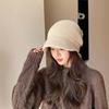 Женская шерстяная вязаная шапка-утконос в корейском стиле большой окружности - тепло на осень/зиму, дизайн в японском стиле