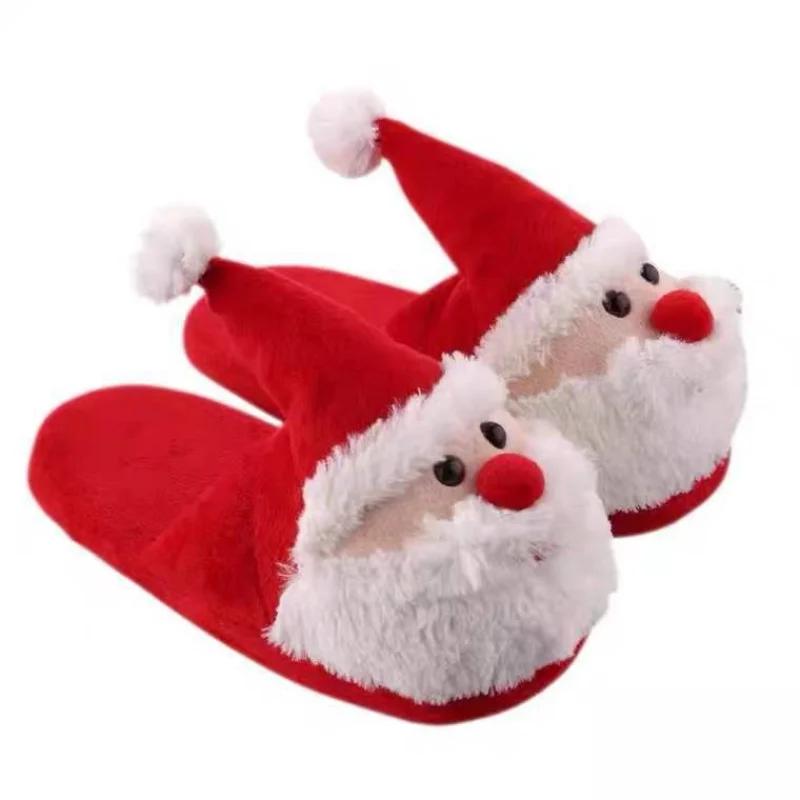 Women Indoor Santa Claus Slippers Home Floor Christmas Anti-slip Warm Cotton Shoes Women Casual Cute CartoonFurry Fluffy Slides