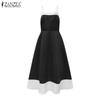 ZANZEA Womens Patchwork Casual Summer Sleeveless Sling Long Dress