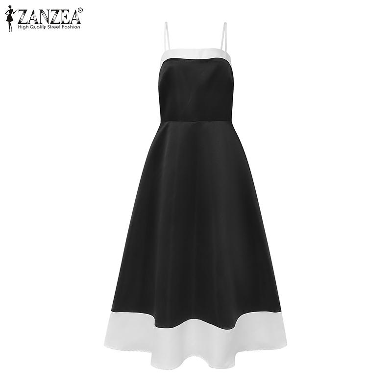 ZANZEA Womens Patchwork Casual Summer Sleeveless Sling Long Dress