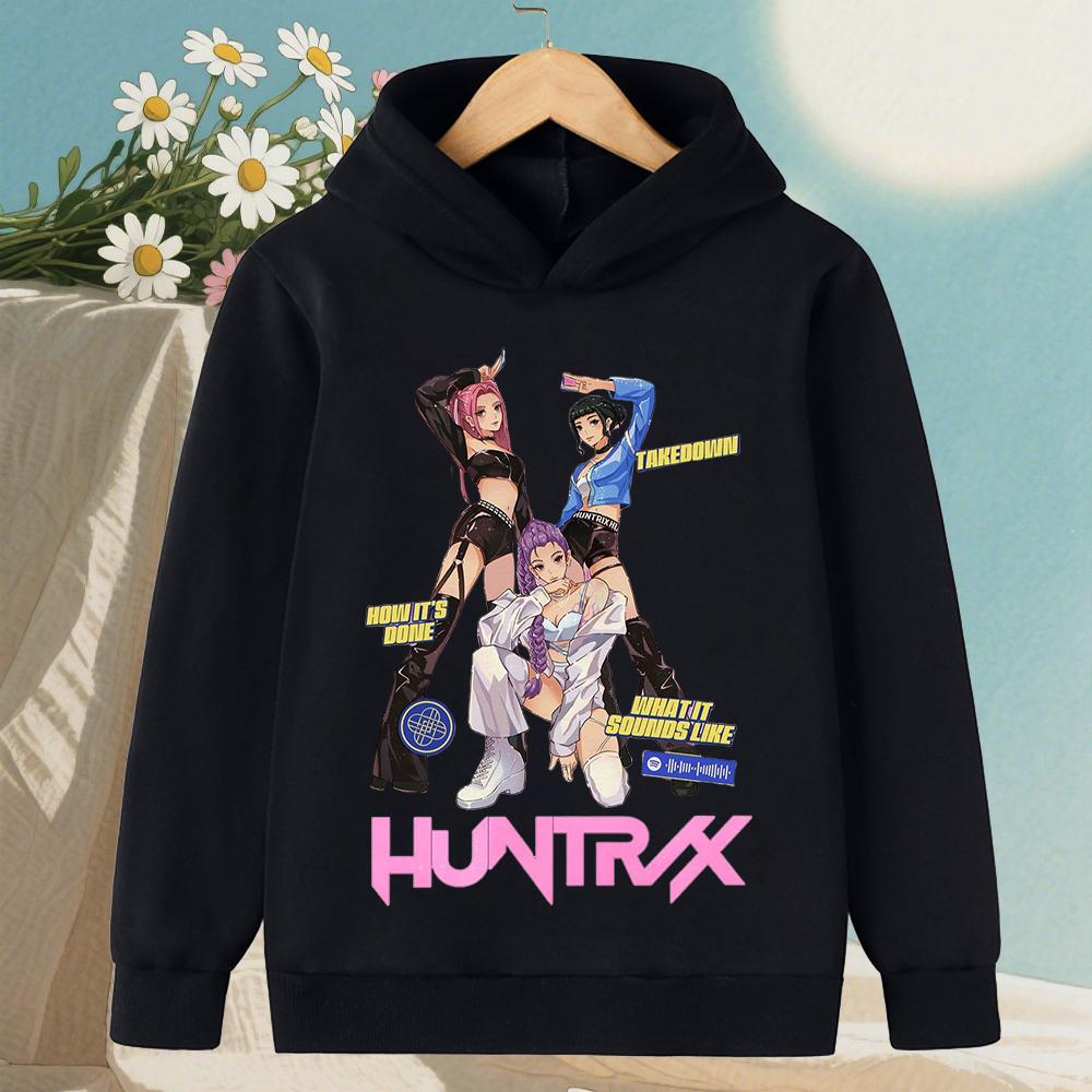 2025 New Autumn/Winter KPop Devil Hunter Cartoon Printed Girls' Hoodie Warm Children's Fashion Casual Children's Clothing Top