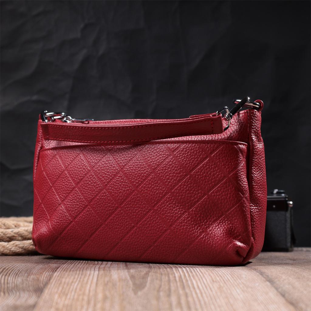 Женская сумка среднего размера на три отделения из натуральной кожи VINTAGE Bag 22803 Красный