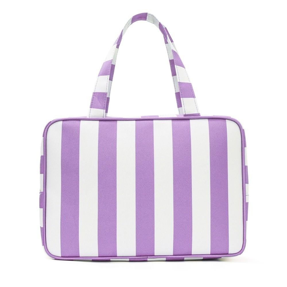 Large Capacity Striped Toiletry Storage Bag Multi Compartment Cosmetic Pouch Weekend Getaway
