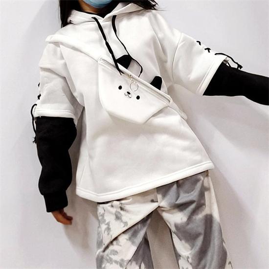 Зимняя корейская теплая толстовка с капюшоном Ruili Bear аниме, женская толстовка Kawaii с круглым вырезом и длинными рукавами, модная супер уличная толстовка