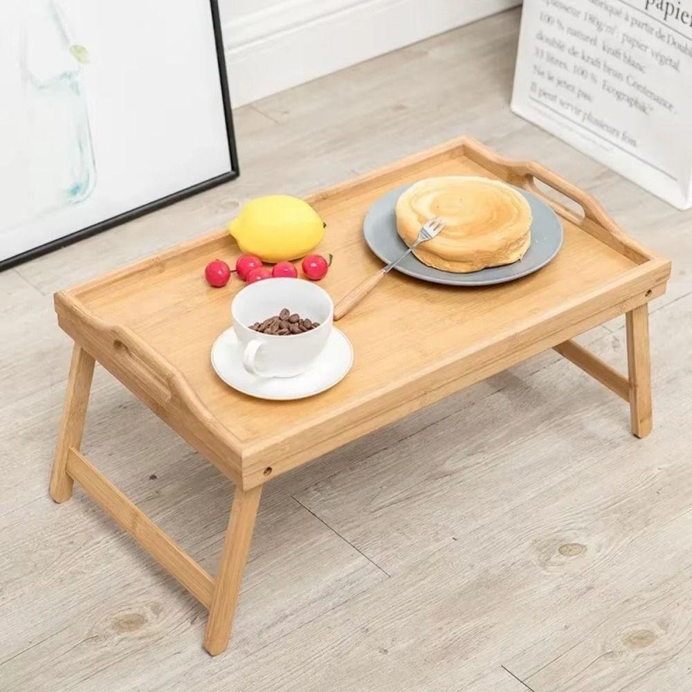 Foldable Legs Foldable Dining Table Bamboo Material Breakfast Serving Tray  Living Room