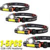 1-5 шт. Портативный Мини Мощный Светодиодный Налобный Фонарь XPE+COB с USB-зарядкой Охотничий Налобный Фонарь Водонепроницаемый с Магнитным Задним Фонарем