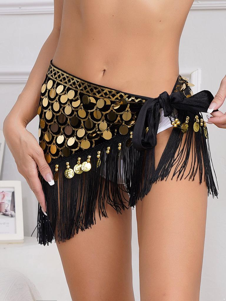 Женская юбка на шнуровке для танца живота, рыбья чешуя, блестки, бусины, бахрома, подол, хип-шарф, праздничные танцевальные костюмы для выступлений на сцене