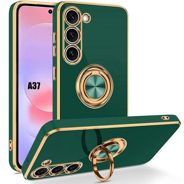 Coque Silicone - BOOLING - pour Samsung Galaxy A37 5G - Antichoc avec Anneau Rotatif - Vert Nuit
