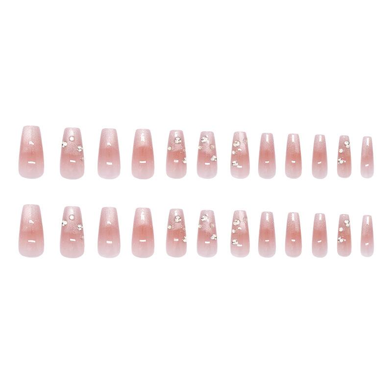 Clear blush, white tea, cat's eye flash diamond temperament girl nail piece ins wind removable wearing nail