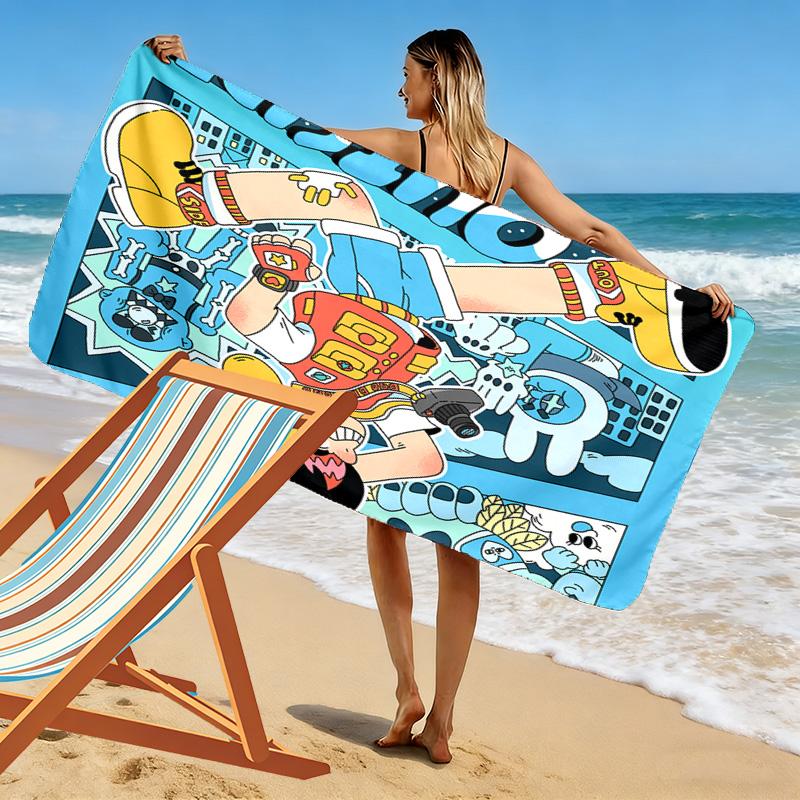 Happy Boy illustration 2D Flat Print Beach Towel, Large Soft Quick Dry Towel for Beach Camping Swimming.MSTJ0918291