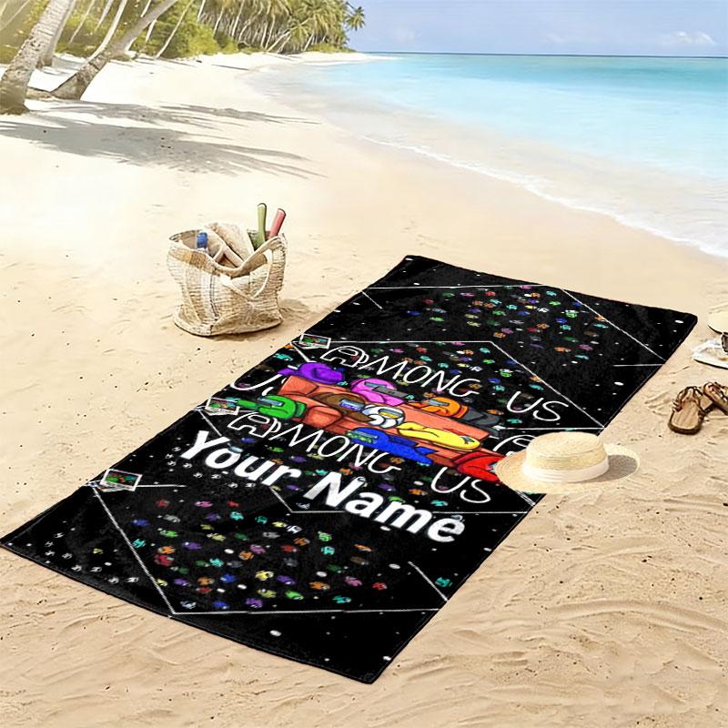 Among Us Custom Name Print Beach Towel, Large Soft Quick Dry Towel for Beach Camping Swimming