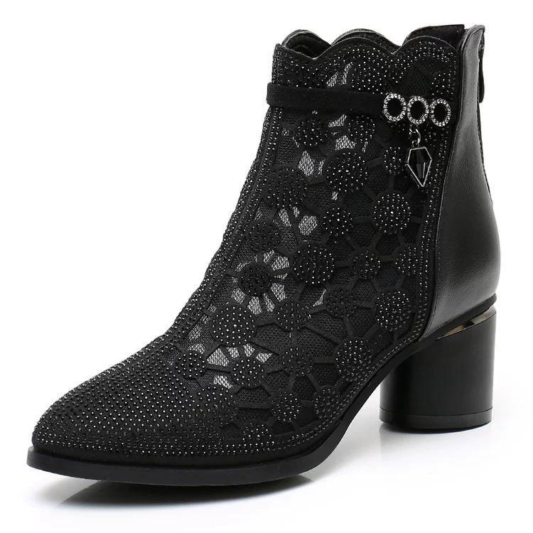 Women's Spring and Summer Hollowed Out Mesh Boots Breathable Mesh Martin Boots Versatile High-heeled Short Boots