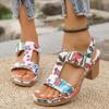 Large Size High-heeled Sandals Summer New Printing One-word Buckle Sandals