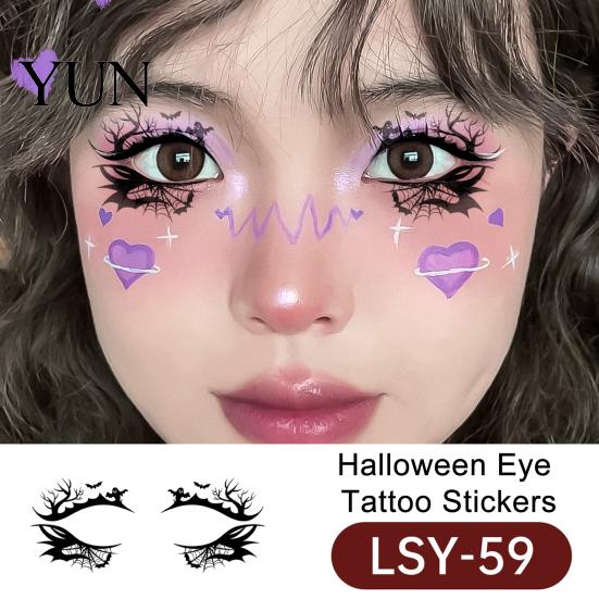 Non Residue Face Stickers 2 Pairs Halloween Eye Tattoo Stickers, Waterproof Temporary Decals with for Parties Pumpkin Bat Spider Web, Easy Apply