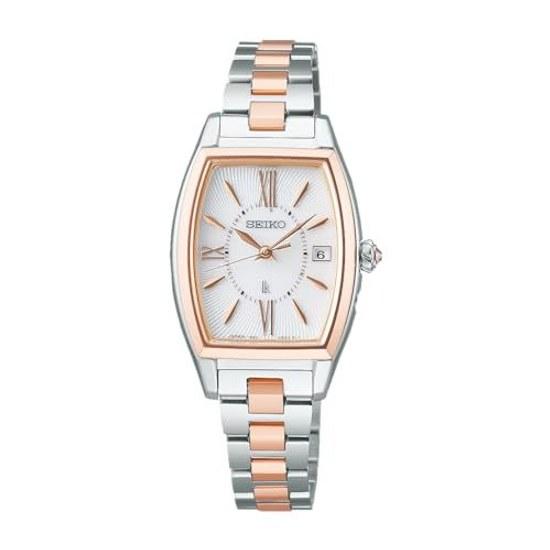 Часы Seiko LUKIA SSVW230 Женские наручные Часы серии Grow Сделано в Японии Солнечные Радиоуправляемые Календарь даты Серебристый Розовое золото Белый циферблат Нержавеющая сталь