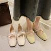 Корейская версия квадратного носка одиночные туфли 2024 Новая мода повседневная простая универсальная плоская подошва удобная женская обувь летнее время