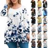 Women's Fashion Large Size Round Neck Long Sleeve Casual Print Loose Pullover Top
