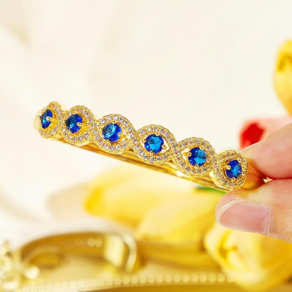 Браслеты CMM Stunning Link Bangle с синими кубическими цирконами, яркий цветовой акцент, классический аксессуар для элегантных женщин