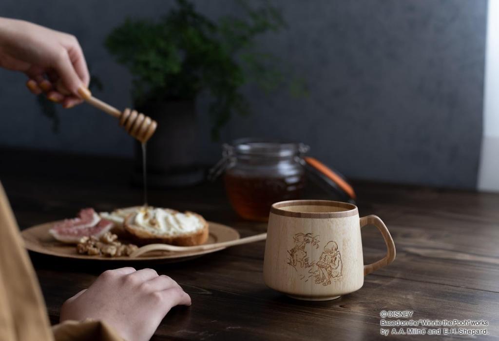 [Set] 2-Piece Set (RIVERET CLASSIC POOH French Mug, 310ml, Bamboo, Dishwasher Safe, RV-207WCP, and Gift Bag with Ribbon)