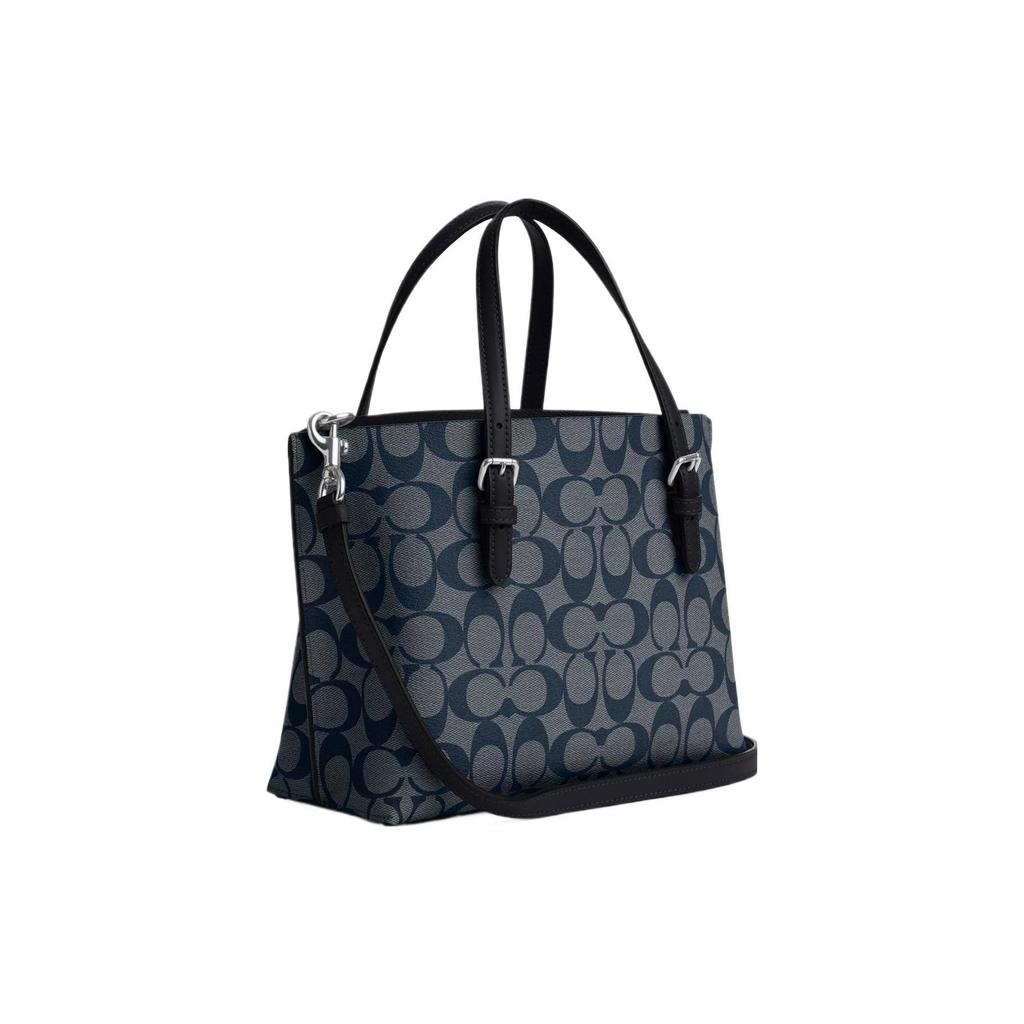 Coach Mollie Classic Monogram Сумка-тоут на молнии из покрытого холста и кожи Женская сумка-тоут Серебристый Темно-синий C4250-SVN2V